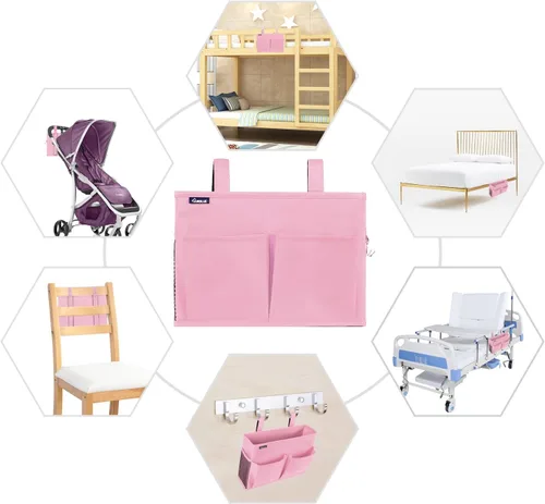 Miniatura 7 de Surblue Caddy Organizador Colgante Bolsa de Almacenamiento para Mesita de Noche para Literas y Camas de Hospital, Rosa, Pequeño
