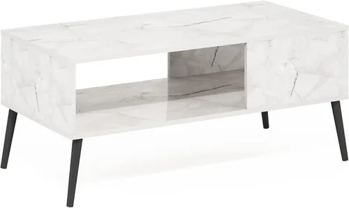 Miniatura 5 de Furinno Claude Mid Century Style - Mesa de centro con patas de madera, color blanco mármol Mármol Blanco