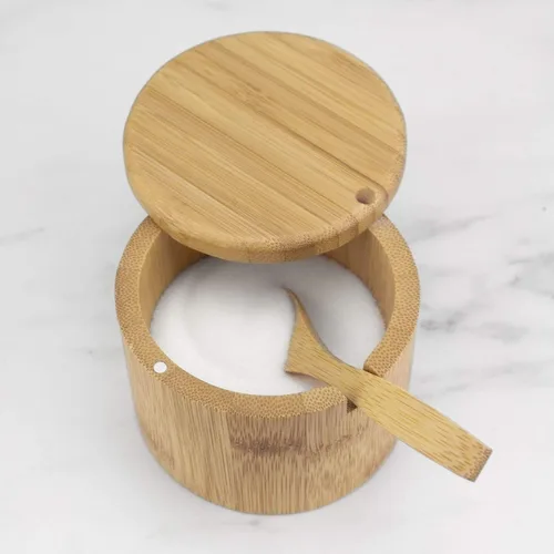 Miniatura 4 de Totally Bamboo Little Dipper - Caja de almacenamiento de bambú con tapa giratoria magnética, capacidad de 6 onzas, incluye cuchara de bambú