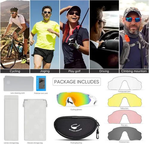 Miniatura 6 de Gafas de ciclismo, lentes deportivos polarizados con marco irrompible TR90, anti-UV400 B # blanco-gris basado en lentes REVO Rojo-M