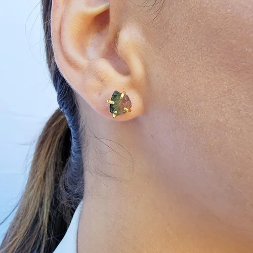 Miniatura 10 de Aretes de piedra preciosa natural en bruto con oro amarillo sobre plata de ley 925, 6 a 0.276 in, regalo de piedra de nacimiento de calidad genuina