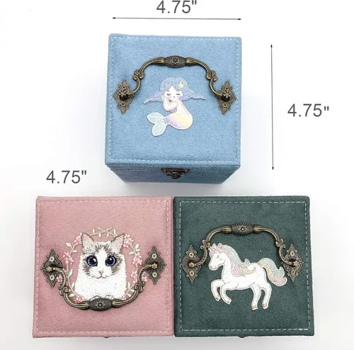 Miniatura 7 de Lemonadeus Organizador de joyas retro de terciopelo de 3 capas para mujeres y niñas pequeño joyero de viaje portátil aretes collares pulseras