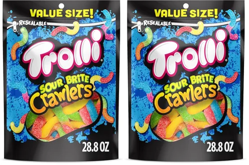 Trolli Sour Brite Crawlers - Gomitas de caramelo agridulce, gusanos de goma ácidos, bolsa resellable de 28.8 onzas (paquete de 2)