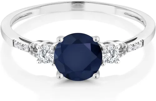Miniatura 3 de Gem Stone King Anillo de compromiso de 3 piedras preciosas redondas de oro blanco de 10 quilates con piedra natal de 0.236 in con piedra natal