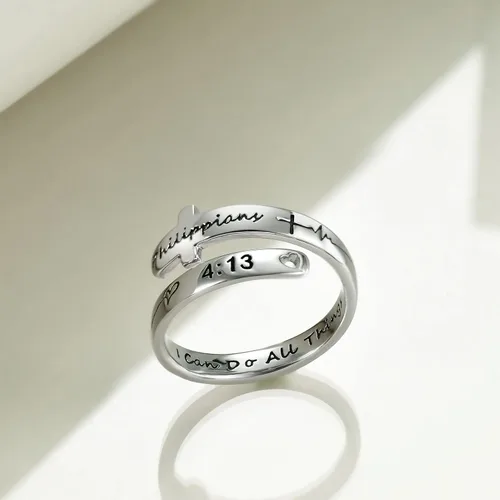 Miniatura 3 de POPLYKE Faith Hope Love - Anillos cruzados de plata de ley con fe ajustables para mujeres, adolescentes, regalos de joyería inspiradores, S925