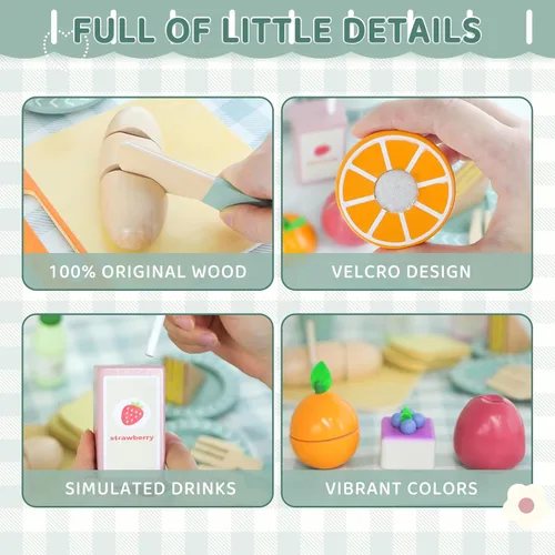 Miniatura 3 de Juego de picnic – Comida de madera para jugar – Juegos de comida para niños – Comida de simulación, comida de juguete con bolsa de almacenamiento