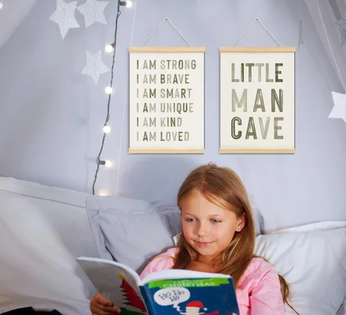 Miniatura 4 de ULEGIE Pósters de decoración para guardería de niños con marcos y colgador de madera, cartel de cueva de Little Man para niños, decoración de Verde
