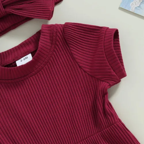 Miniatura 41 de Traje de verano para niña pequeña, de manga corta, acanalado, overol liso, pantalones cortos, ropa para recién nacidos