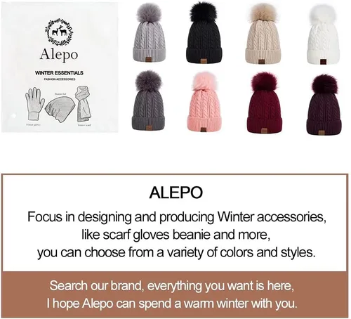 Miniatura 7 de Alepo Womens Winter Beanie Hat, Warm Fleece Lined Knitted Soft Ski Cuff Cap with Pom Pom