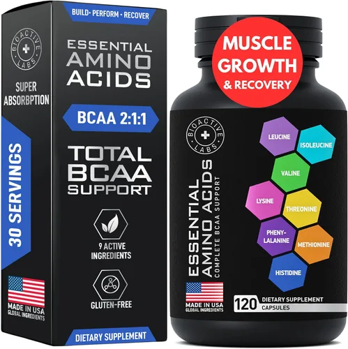 Suplemento de aminoácidos esenciales para mujeres y hombres – Complejo de aminoácidos BCAA vegano para el crecimiento muscular con los 9 aminoácidos