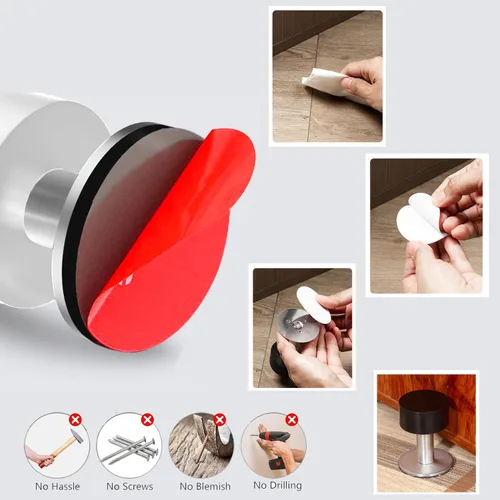 Miniatura 6 de Topes de puerta con calcomanías adicionales, tope de puerta autoadhesivo con goma blanca y cuerpo de acero inoxidable, parachoques de puerta Blanco