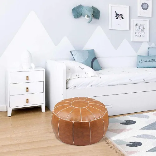 Miniatura 9 de Puf decorativo para pies, taburete redondo de cuero sin relleno, cojín otomano de almacenamiento o para descansar tus pies, silla de suelo, pie