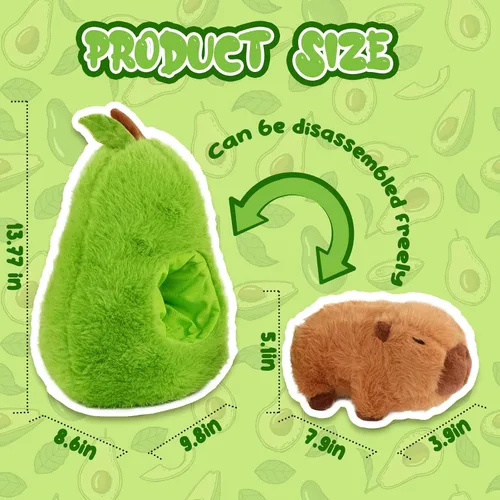 Miniatura 2 de CHDBLOCK - Peluche de capibara de aguacate de 13.77 pulgadas, animal de peluche suave, lindo almohadón de comida de aguacate para niños y adultos