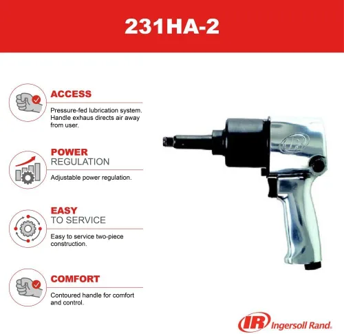 Miniatura 8 de Ingersoll Rand 231HA-2 - Llave de impacto neumática de 1/2 pulgada, yunque extendido de 2 pulgadas, súper resistente, par de torsión de 600