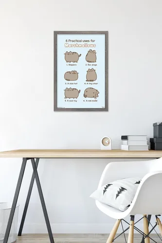 Miniatura 6 de Trends International Pusheen - Póster de pared de malvavisco, 14.725 x 22.375 pulgadas, versión enmarcada de madera de granero
