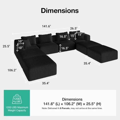 Miniatura 2 de Novilla 141" Sofá seccional modular, sofá seccional moderno en forma de nube con soporte Smarts Coil™, sofá sin huesos en forma de U para sala