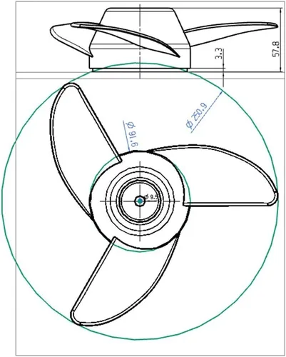 Miniatura 6 de Hélices Motor fueraborda eléctrico para motores de arrastre de 55 libras, 62 libras, 86 libras, accesorios de montaje/barco 3 cuchillas (negro)