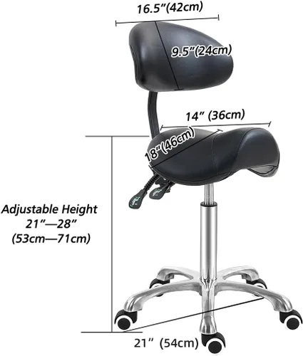 Miniatura 3 de Antlu Silla de Sillín con Respaldo Ergonómico, Silla de Esteticista para Salón, Tatuaje, Spa, Clínica Dental Médica (con Respaldo, Negro)