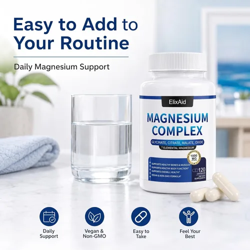 Miniatura 5 de Complejo de magnesio para mujeres y hombres 1000 mg - Suplemento de magnesio 7 en 1 (glicinato, citrato y malato) cápsulas para apoyo al sueño