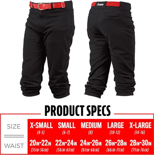 Miniatura 6 de Franklin Sports Pantalones de béisbol y sóftbol juveniles, hasta la rodilla + pantalones de béisbol de ajuste relajado para niños, color blanco