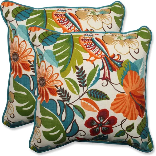 Miniatura 4 de Pillow Perfect - Cojines decorativos florales brillantes para interiores/exteriores, 2 unidades, lumbar - 11.5 x 18.5 pulgadas, verde/rojo Zoe