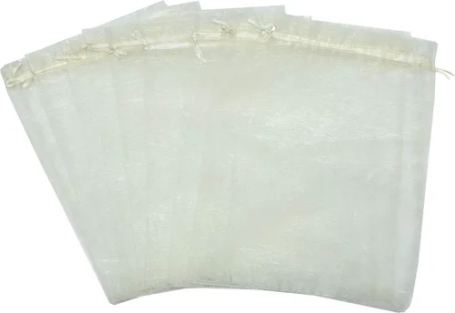Miniatura 5 de Ankirol 50 bolsas de organza transparente, 12 x 16 bolsas grandes de organza con cordón (blanco hueso)