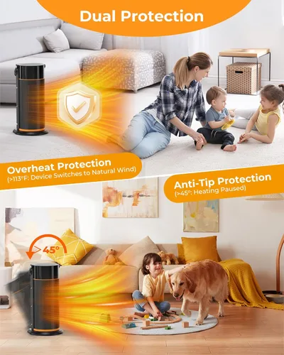 Miniatura 5 de Calentador eléctrico portátil – Calentadores de calor de cerámica PTC de 1500 W de seguridad rápida con control remoto, temporizador, oscilación