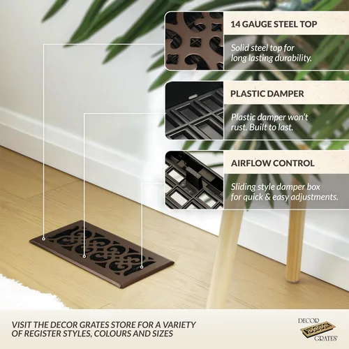 Miniatura 2 de Decor Grates SPH612-RB Registro de piso, 6x12, acabado bronce frotado