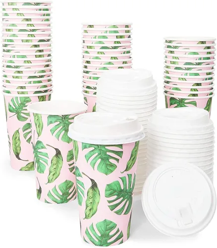 Miniatura 14 de BLUE PANDA Tazas de café de papel, 16 onzas, 48 unidades, 4 colores florales pastel, tazas desechables con tapas para café caliente y frío y té