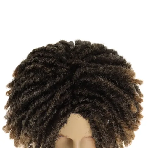 Miniatura 7 de GNIMEGIL Peluca de rastas cortas de 14 pulgadas para hombre, estilo afro bob, ombré, color marrón claro, cabello trenzado de ganchillo, pelucas