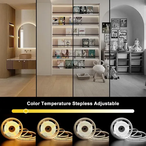 Miniatura 2 de VST Tira de luces LED COB de 16.4 pies CCT 2700K-6500K con certificación UL, luz LED regulable de 24 V CRI 93, 2400 LED súper brillante cinta