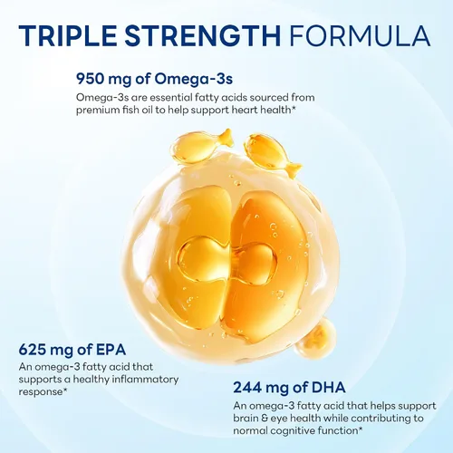 Miniatura 5 de Vitamin World Suplemento de aceite de pescado Omega 3 Triple Strength de 1360 mg, 950 mg de ácidos grasos omega-3 activos con EPA y DHA, apoya