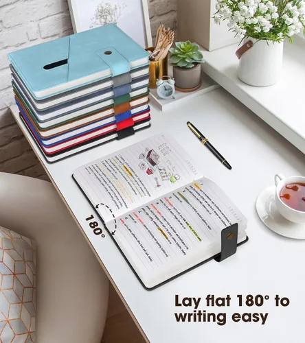 Miniatura 5 de vfaejll Cuaderno de cuero rayado A5, juego de diario personal de tapa dura con bolígrafo y caja de regalo, 100 páginas de 2.95 oz/yd² de papel