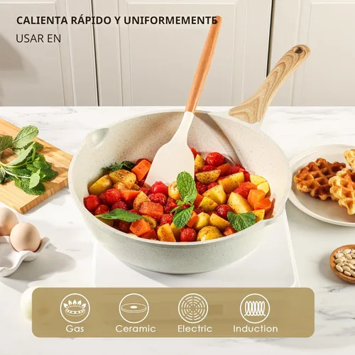 Miniatura 4 de SENSARTE Sartén antiadherente de cerámica para saltear de 12 pulgadas, 5QT, sartén para freír profundamente no tóxica con tapa, utensilios de cocina