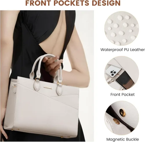 Miniatura 5 de LOVEVOOK Bolsos para mujer, bolsos tipo cartera con asa superior, bolso de mano de cuero negro con cremallera, bolso cruzado con asa superior