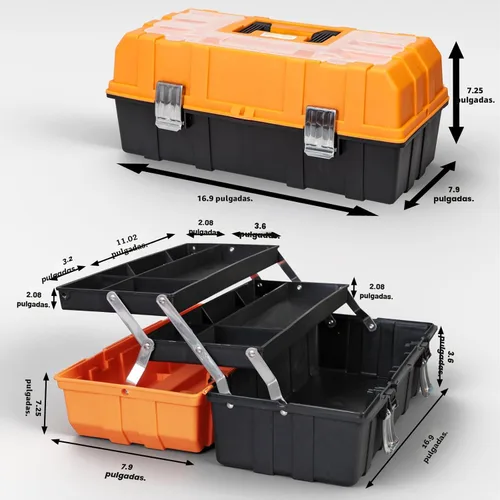 Miniatura 2 de Torin Caja de herramientas de plástico de 17 pulgadas, caja de herramientas portátil organizadora de almacenamiento multifunción de 3 niveles