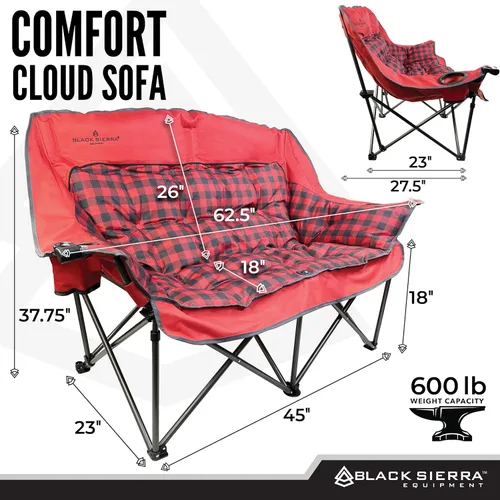 Miniatura 2 de Silla de camping doble Black Sierra para adultos, sillón plegable de gran tamaño con soporte de 600 libras, sofá exterior mullido y acolchado