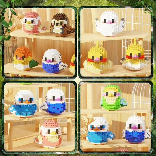 Miniatura 2 de Bibilock Cute Parrot - Juego de bloques de construcción de microbloques de construcción, 12 piezas de mini ladrillos de la serie de pájaros