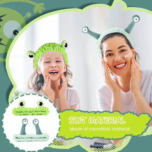 Miniatura 4 de Molain Diadema de rana para lavado de cara, bandas para el cabello de spa, diademas de maquillaje para mujeres, de dibujos animados, de forro polar