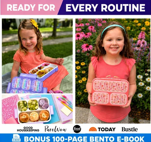 Miniatura 5 de kinsho Bento-Box Lonchera para Niños y Niñas, Recipientes de Comida y Aperitivos para Guardería de Niños Pequeños, Escuela, Viajes, Loncheras Para
