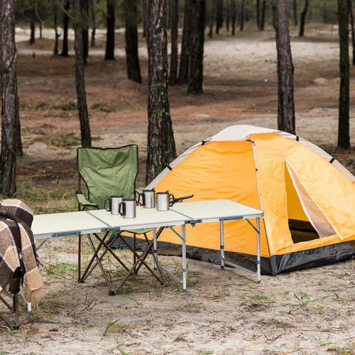 Miniatura 7 de Outvita Mesa de camping plegable portátil de 6 pies, mesa de altura ajustable impermeable para exteriores, mesa plegable de maleta ligera de Plateado