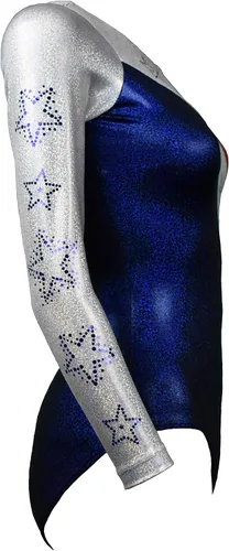 Miniatura 4 de Look-It Activewear Leotardo de gimnasia de manga larga con brillo rojo, blanco y azul para niñas y mujeres
