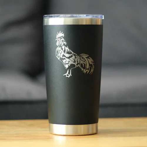 Miniatura 2 de Rooster - Vaso de café aislado con tapa deslizante, taza de viaje de acero inoxidable, regalos de pollo y decoración de granja para mujeres y Negro