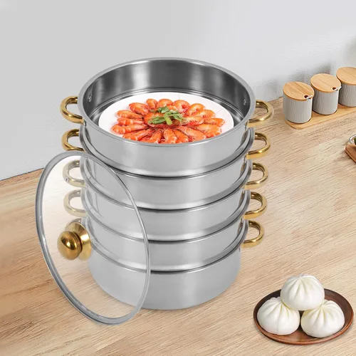 Miniatura 2 de Olla de vapor, olla de vapor de acero inoxidable de 5 niveles con práctica asa de tapa, utensilios de cocina multiusos de 5.0 cuartos de galón