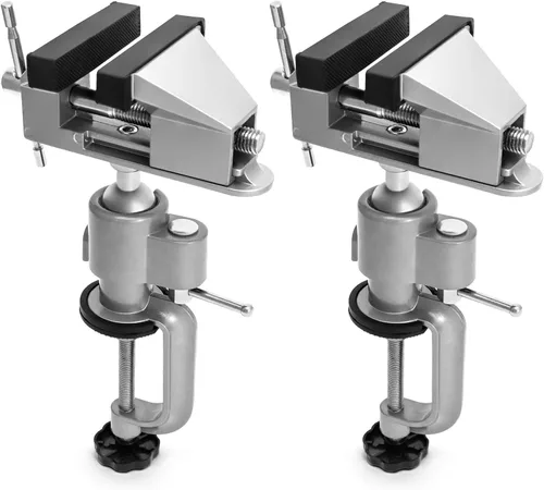 Miniatura 6 de QWORK Tornillo de Banco Universal de Mesa de 3 pulgadas que se Inclina y Gira 360°, Paquete de 2 Prensas de Banco de Trabajo Portátiles