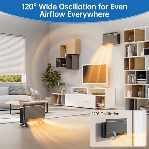 Miniatura 3 de Hawkrown - Calentador de panel eléctrico inteligente de 1800 W con altavoz Bluetooth, pantalla lírica y luces RGB, ventilador calefactor 6 en 1, Gris
