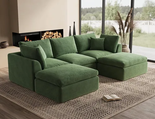 Miniatura 15 de ohllob Sofás seccionales Cloud de 110 pulgadas para sala de estar, sofá deshuesado en forma de L con otomana, sofá modular de 3 plazas, color negro