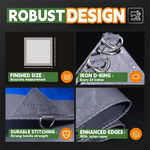 Miniatura 4 de RAINDEWAY Tarps Heavy Duty Impermeables 4x5 Pies -14 Mils Lona Súper Heavy Duty con Anillos de Metal y Esquinas y Bordes Reforzados, Resistente a