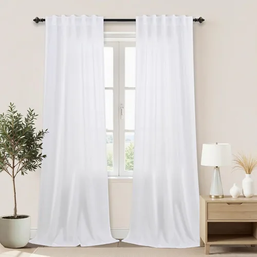 Miniatura 73 de KOUFALL Cortinas de lino azul marino de 84 pulgadas de largo, cortinas transparentes azul oscuro para sala de estar y dormitorio, medianoche