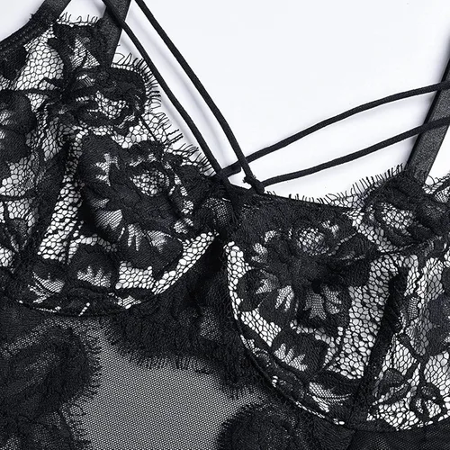 Miniatura 9 de Lencería sexy de encaje para mujer, babydoll de malla transparente, mini camisola de peluche, para juegos sexuales y traviesos